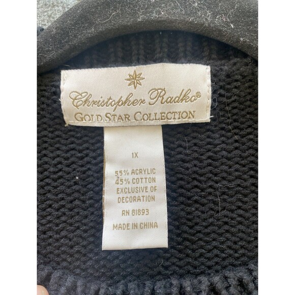 Christopher Radko Sweater Womens  1x Black Embellished Tree Christmas Beaded - Picture 6 of 9